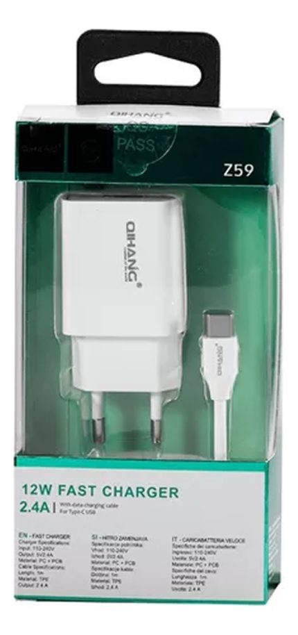 Cargador Rápido Usb De Celular + Usb-c 12w 2.4a Z59 Qihang Color Blanco